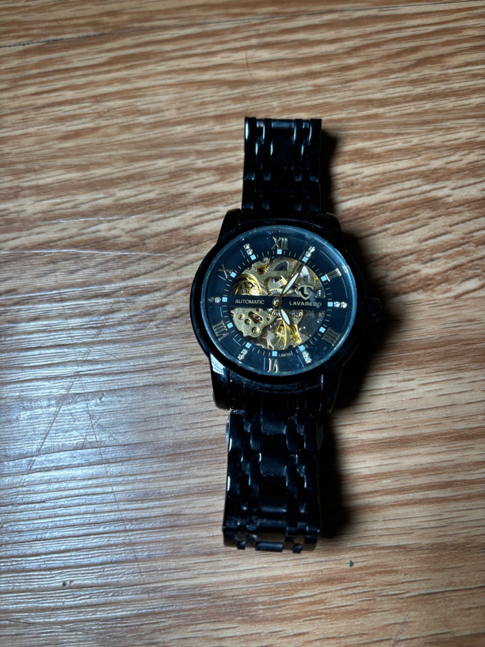 Black and Gold Automatic Skeleton Men’s Watch